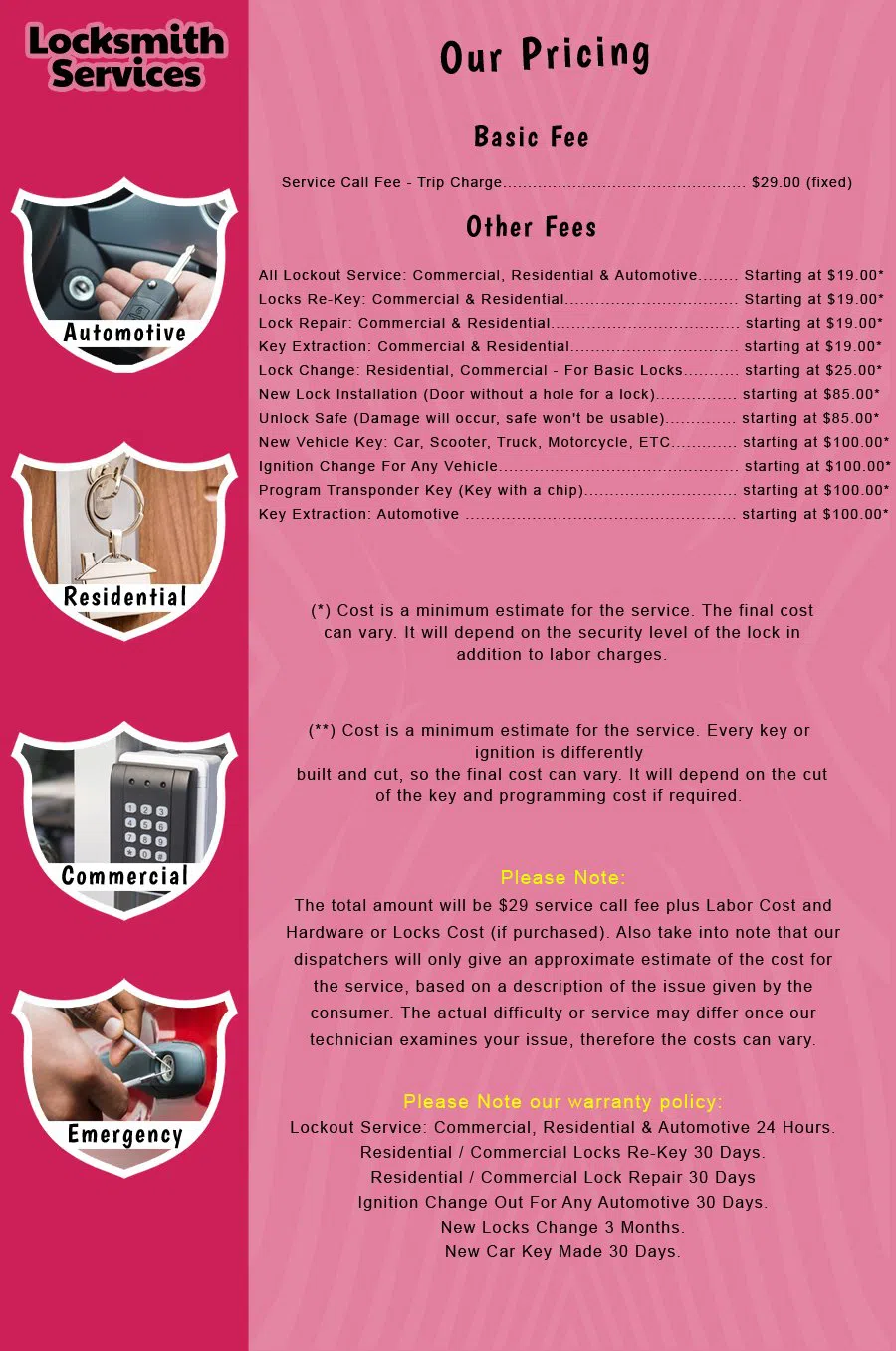 Woodbury NJ Locksmith Store Woodbury, NJ 856-432-4393 - price-list-c-18